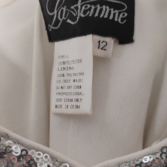 La Femme NWT $450 Silver Sequin Feather Mini Dress Size 12 Prom Cocktail Glam - Picture 3 of 10